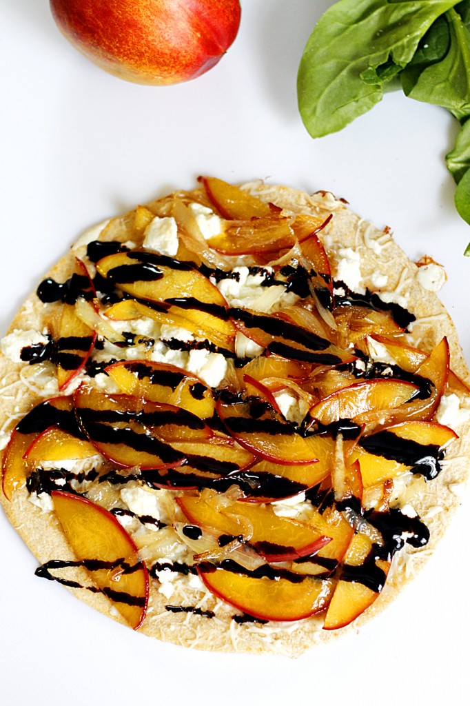 Caramelized Nectarine and Feta Quesadlla with a Balsamic Glaze