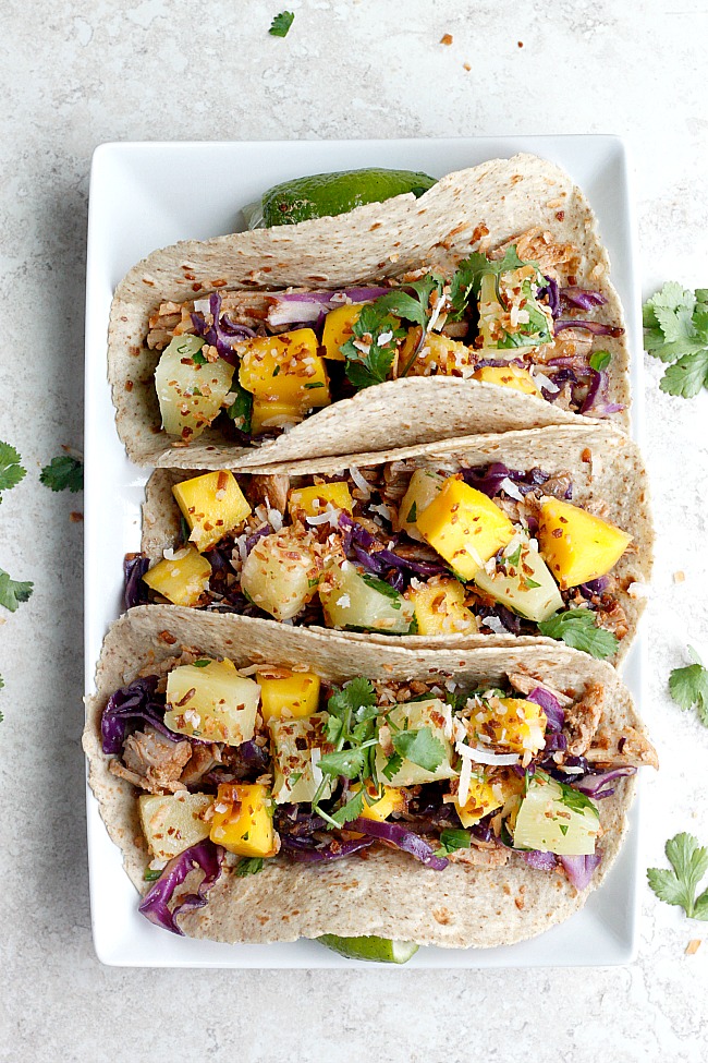Pineapple Coconut Tacos with Mango Salsa and Toasted Coconut
