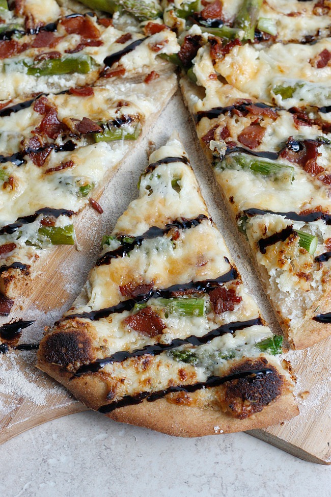 Four Cheese Asparagus and Pancetta Pizza with a Balsamic Glaze
